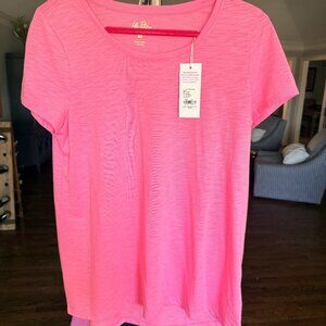 NWT Lilly Pulitzer Etta Scoop Short Sleeve T-Shirt Neck Rousseau Pink MEDIUM